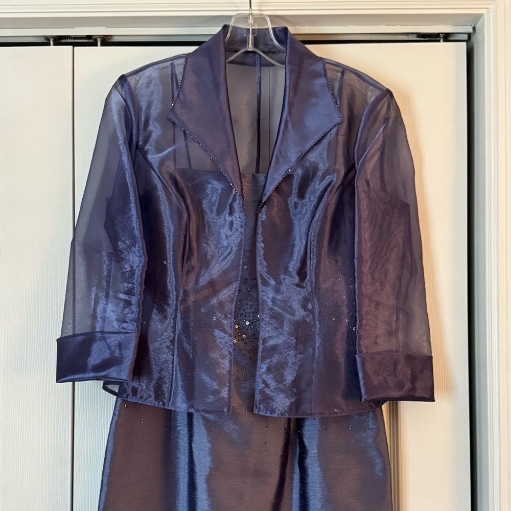 Elegant Sheer Purple Women's Evening Dress with Sheer Jacket